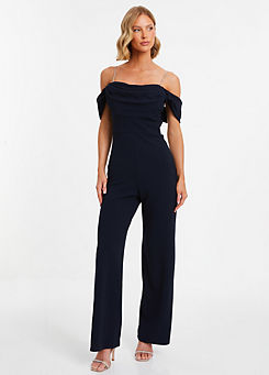 Navy Liverpool Cowl Bust Jumpsuit with Diamante Straps by Quiz