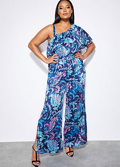 Navy Paisley Print One Shoulder Jumpsuit by STAR by Julien Macdonald