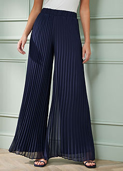 Navy Pleated Palazzo Trousers by Together