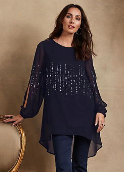 Navy Sequin Top by Together