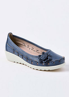 Navy Soft Step Flower Shoes by Cotton Traders