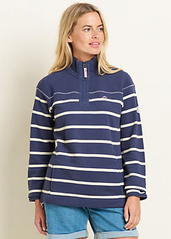 Navy Stripe Quarter Zip Sweatshirt by Brakeburn
