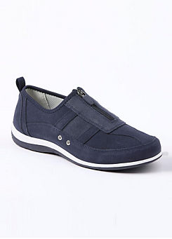 Navy Suede Front Zip Leisure Flex Pumps by Cotton Traders