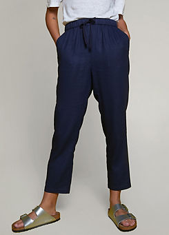 Navy Tapered Linen Trousers by Freemans