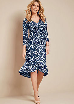 Navy/White Spot Ruched Front Dress by Kaleidoscope