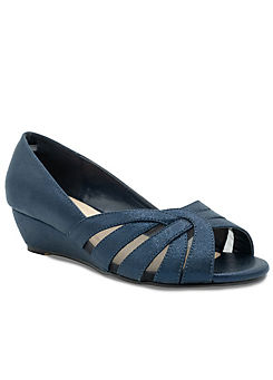 Navy Wide Fit Shimmer Peep Toe Wedge Sandals by Paradox London