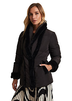 Nelle Black Faux Fur Short Puffer Coat by Phase Eight