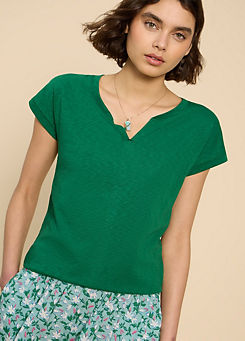 Nelly Green Notch Neck Tee by White Stuff
