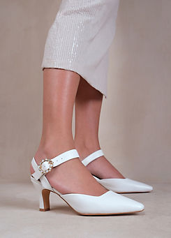 New Form White Diamante Buckle Detail Court Shoes by Where’s That From