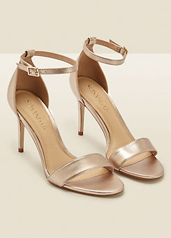 Nia Champagne Gold Leather Barely There High Heel Sandals by Sosandar