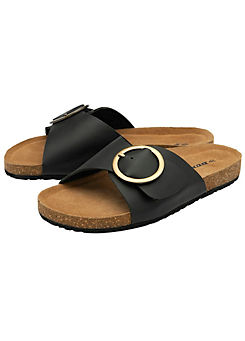 Nisha Black Leather Crossover Buckle Footbed Sandals by Dunlop