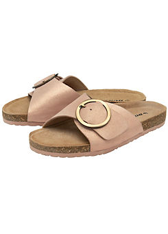 Nisha Rose Gold Leather Crossover Buckle Footbed Sandals by Dunlop