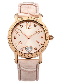 Nude Strap Watch with Pale Rose Gold Sunray Dial by Lipsy