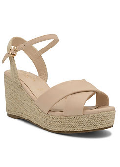 Nude Wide Fit Faux Leather ’Yona’ Wedge Espadrille Sandals by Paradox London