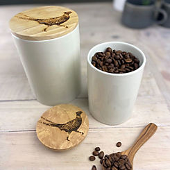 Oak & Ceramic Small Storage Jar Pheasant by The Just Slate Company