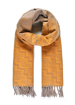 Ochre Jacquard Soft Luxe Winter Blanket Tassel Scarf by Intrigue