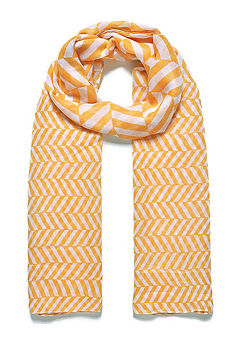 Ochre and White Contrasting Chevron Print Summer Scarf by Intrigue