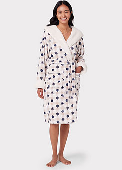 Off White Check Snow Flake Fleece Dressing Gown by Chelsea Peers NYC