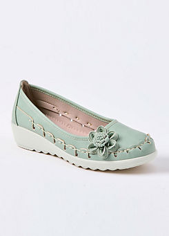 Olive Soft Step Flower Shoes by Cotton Traders