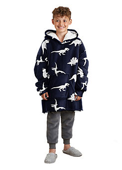 Online Home Shop Kids Dino Printed Hooded Fleece Blanket