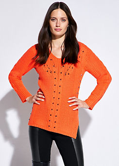 Orange Cable Stud Jumper by STAR by Julien Macdonald