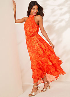 Orange Floral Burnout Hi Low Hem Dress by Kaleidoscope
