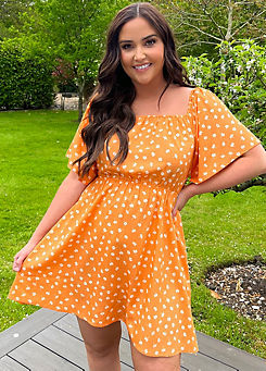 Orange Floral Print Flutter Sleeve Shift Dress by In The Style x Jac Jossa