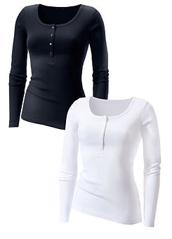Pack of 2 Fine Rib Long Sleeve Tops by H.I.S