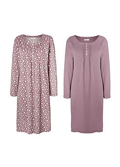 Pack of 2 Fleece Nightdresses by Cotton Traders