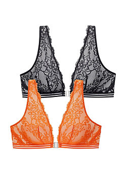 Pack of 2 Front Fastening Lace Bralettes by Petite Fleur