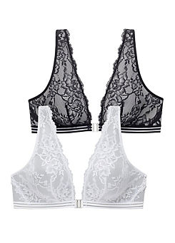 Pack of 2 Front Fastening Lace Bralettes by Petite Fleur