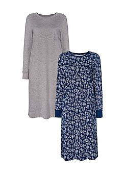 Pack of 2 Long Sleeve Cotton Nightdresses by Cotton Traders