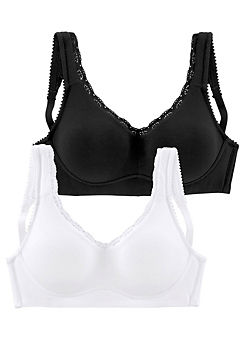 Pack of 2 Non-Wired Lace Trim Bras by Petite Fleur