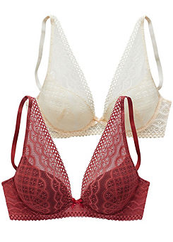 Pack of 2 Underwired Padded Plunge Bra by Petite Fleur