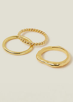 Pack of 3 14ct Gold-Plated Mixed Rings by Accessorize