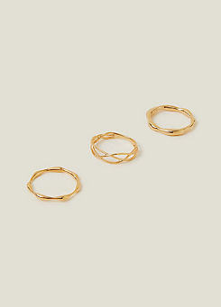 Pack of 3 14ct Gold-Plated Molten Rings by Accessorize
