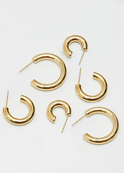Pack of 3 Gold Stainless Steel Polished Simple Hoop Earrings by MOOD By Jon Richard