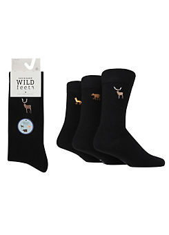 Pack of 3 Mens Embroidery Jacquard Socks by Wild Feet