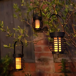 Pack of 3 Solar Hanging Mini Lanterns with Flame-Effect by Streetwize