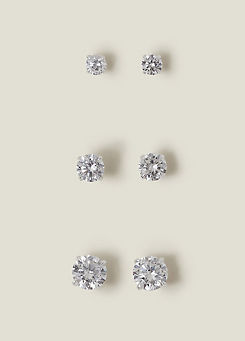 Pack of 3 Sterling Silver-Plated Crystal Studs by Accessorize