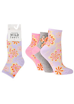 Pack of 3 Womens Cropped Flower Socks by Wild Feet