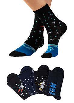 Pack of 4 Astronaut Knitted Socks by H.I.S