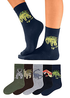 Pack of 5 Dinosaur Kids Socks by H.I.S