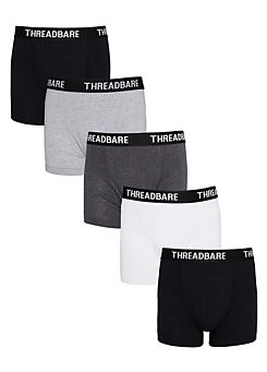Pack of 5 Essential Mix Hipster Boxer Shorts by Threadbare