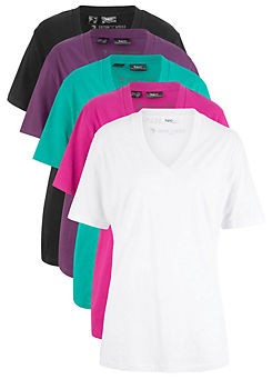 Pack of 5 Essential V-Neck T-Shirts by bonprix