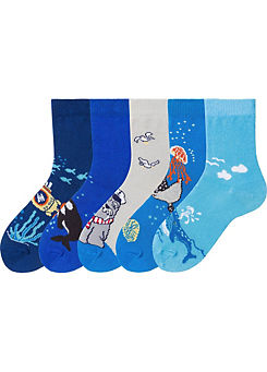 Pack of 5 Pairs of Kids Printed Socks by Arizona