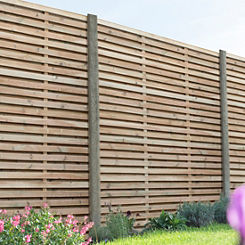 Pack of 5 Pressure Treated Contemporary Double Slatted Fence Panel - 6ft by Forest