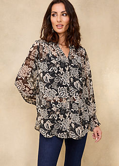 Paisley Print Shirred Neck Blouse by Together