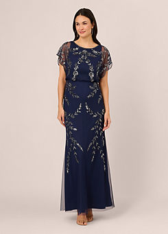 Papell Studio Beaded Flutter Blouson Gown by Adrianna Papell
