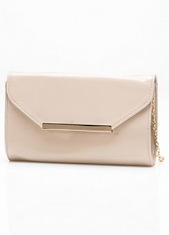 cream patent clutch bag